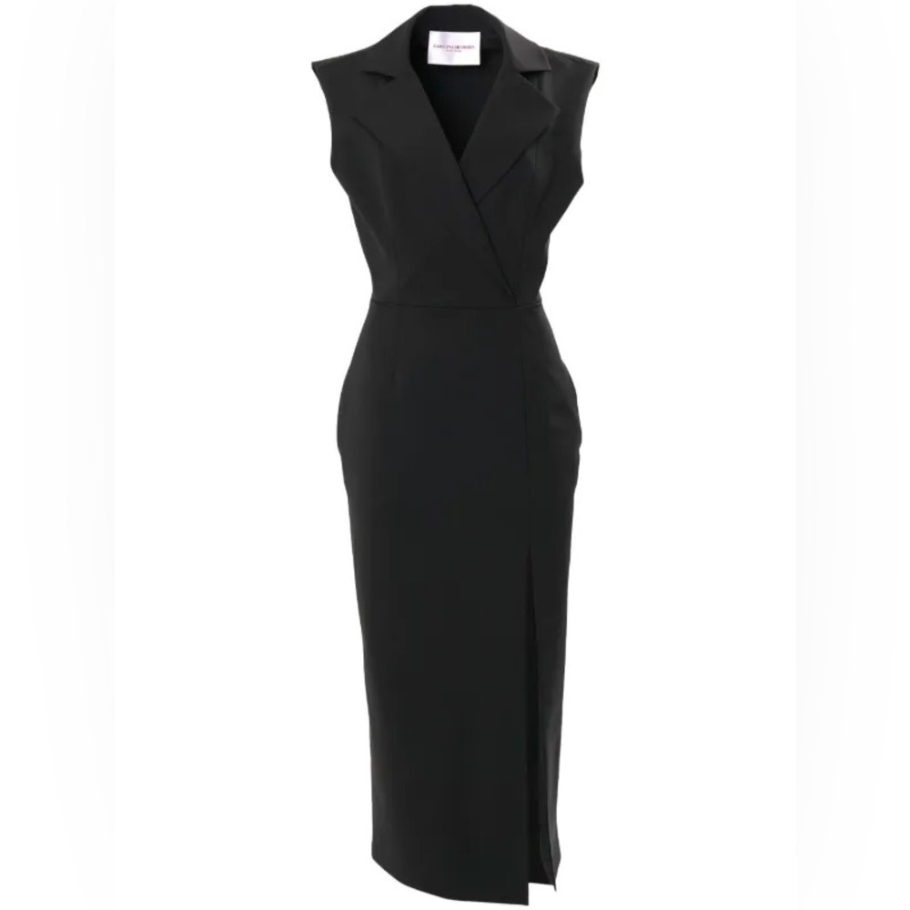 New Carolina Herrera Sleeveless Trench Dress Black Blazer Style with Slit Wool - Picture 4 of 15